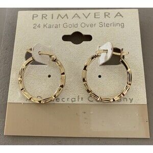 Primavera Bamboo Hoop Earrings 24K Gold Over Sterling Silver